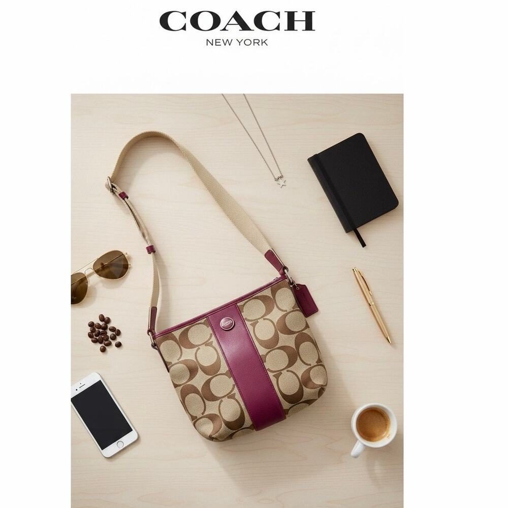 Coach Signature Stripe Shoulder Bag / Swingpack Purple